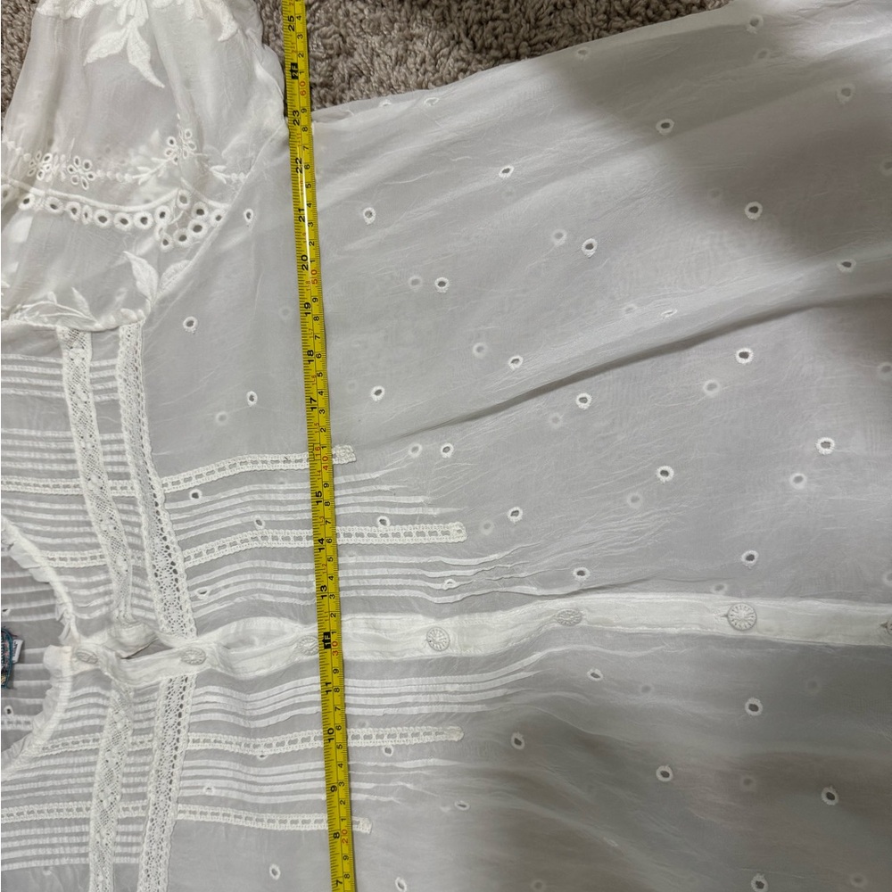 Johnny Was White Long Sleeve Pleated Blouse - Size L - Like New - Picture 8 of 9